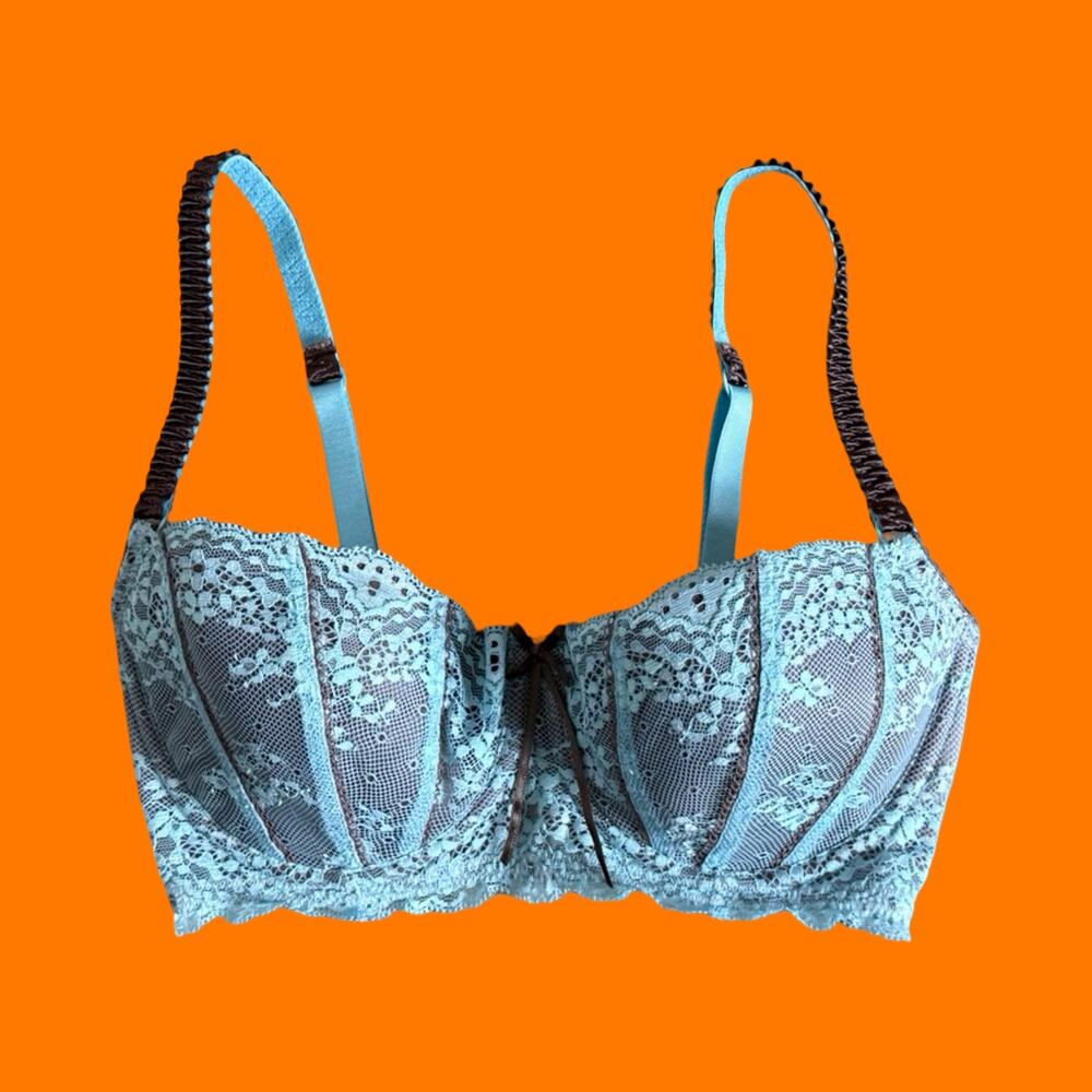 00's vintage brown and blue floral lace y2k bra 32DD